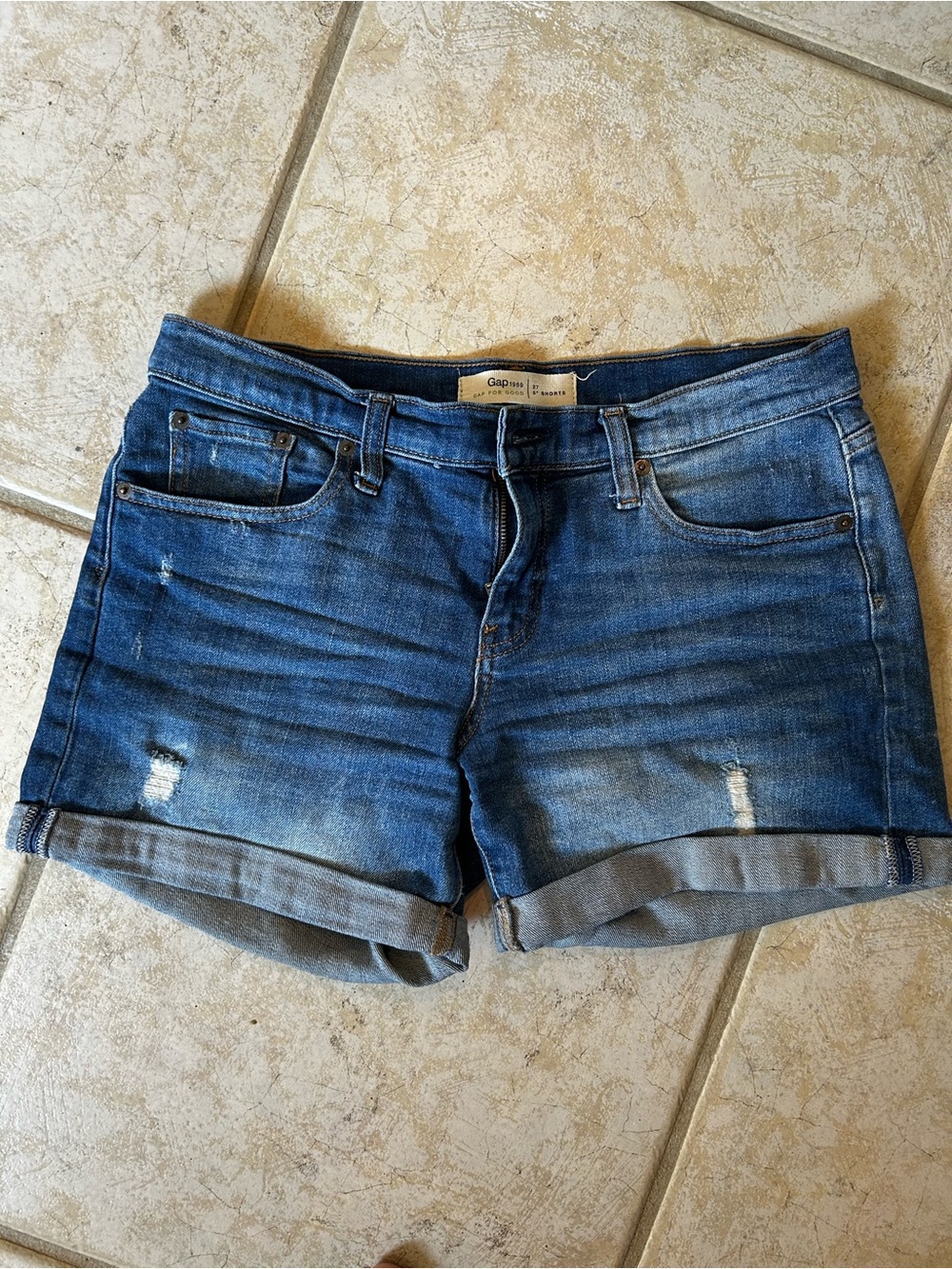 GAP Women's Medium Blue Distressed Roll-Cuff Denim Shorts